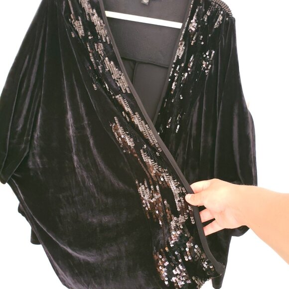 Marc New York Andrew Marc Velvet Sequin Bat Wing Open Cardigan One Size - Picture 9 of 13